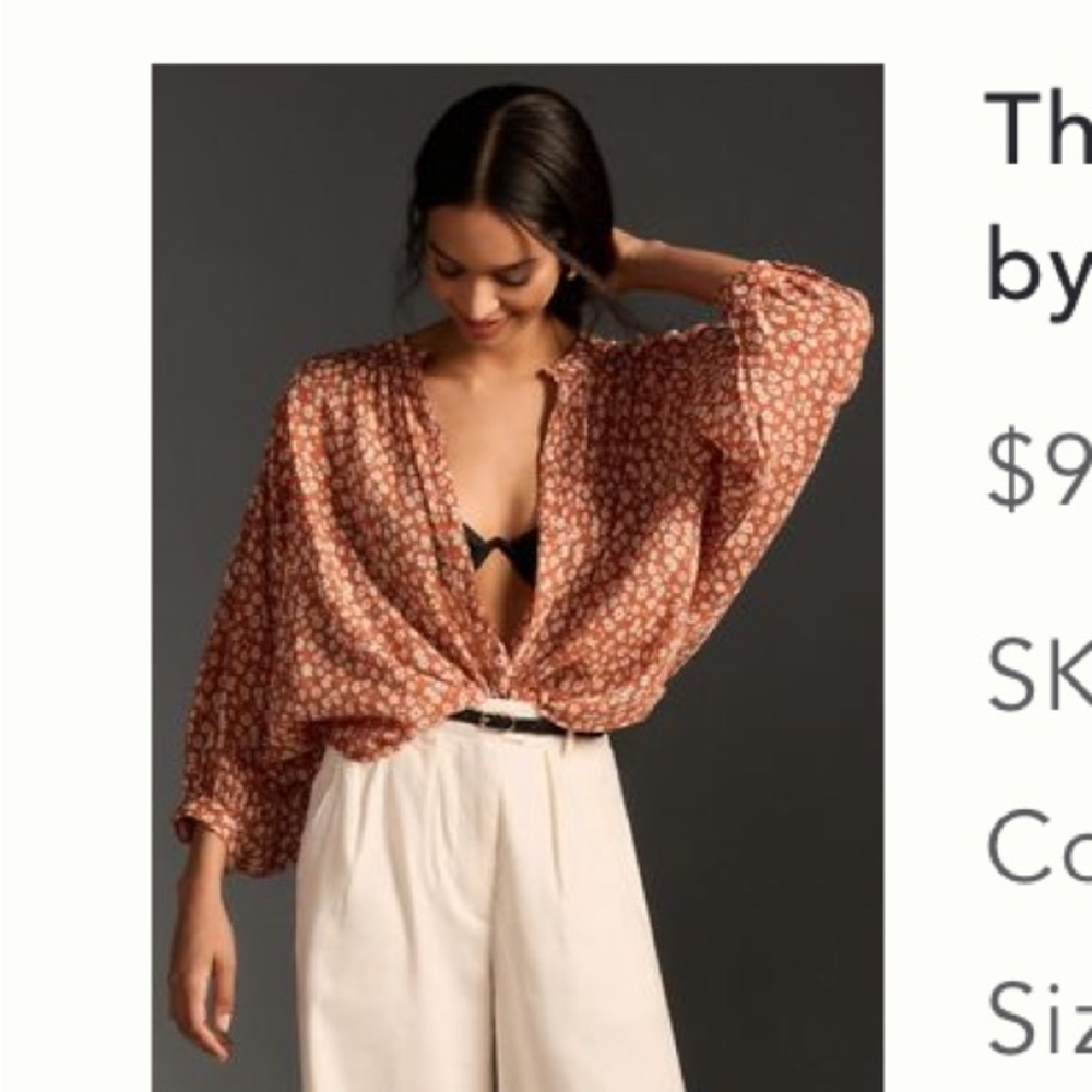 Anthropologie Pilcro Batwing Rust and White Floral Blouse